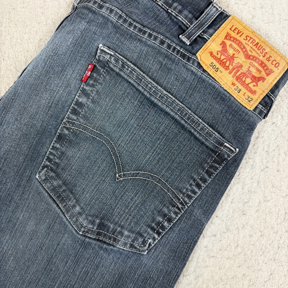 Levis 505 Jeans Mens 38x32 Blue Regular Straight Stretch Denim Pants